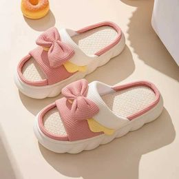 Slippers Linen slider womens indoor comfortable anti slip cotton shoes cute bow flat couple spring and summer H24032501