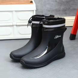 Black Mens Shoes Fashion Mens Rain Boots Anti-slip Wear-resistant Outdoor Waterproof Shoes Zapatos Para Hombres 240309