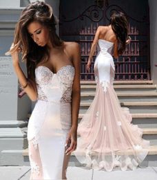 Fashion White And Champagne Mermaid Wedding Dresses Sweetheart Strapless Applique Lace Long Bridal Dress African Bride 2022 Weddin3411603