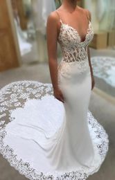 Sexy Spaghetti Straps Mermaid Wedding Dress Beaded Lace Appliques Backless Illusion Bridal High Quality Custom Made Dresses3433411