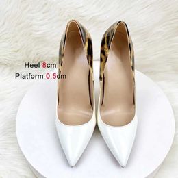 Dress Shoes Autumn Women Office 2023 New Leopard Print Pointed Toe High Heels 12CM Colour Matching Party Pumps Model Fashion Show H24032501