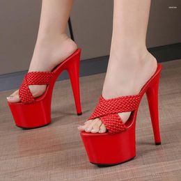 Slippers Lever Hentian High Heel Waterproof Trolley Model Woven European And American Sexy Car Models Jump