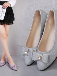 Casual Shoes Korean Shallow Mouth Single Women's Summer Bow Frosted Low Heel Rhinestone Fashion Work Lazy