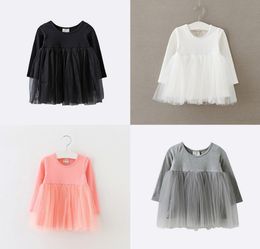 Baby Girl Dress Princess Kid Dresses New Knit Long Sleeve Gauze Dress Autumn Patchwork Cotton Tulle Bubble Skirt3426533