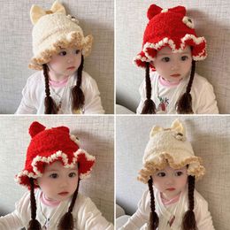 Baby Autumn/winter Girl's Wig Braid Knitted Wool Bowl Ear Protector Thickened Cute Children's Hat