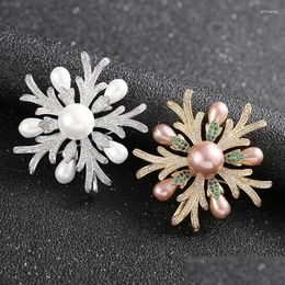 Pins Brooches Novelty Luxury Zircon Pearl Coral Copper Cor Dazzling Flower Brass Lapel For Women Girls Dress Party Jewellery Drop Deli Dhtz1