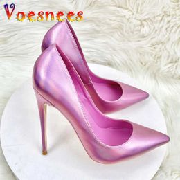 Dress Shoes New Illusory Pink Color Princess High Heels Fashion Pointed Women Party Pumps 12CM Thin Heel Shallow Mouth Single Matte H240325