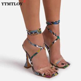 Sandals High Heels Sandals Clip Toe Lady Shoe Serpentine Gladiator Sandals Women Laceup Crossstrap Sexy Glass Heel Transparent Shoes