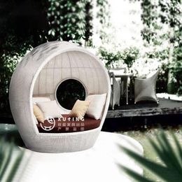 Camp Furniture Outdoor Rattan-woven Round Bed Creative Leisure Recliner Villa Open-air Courtyard Swimming Pool Lazy