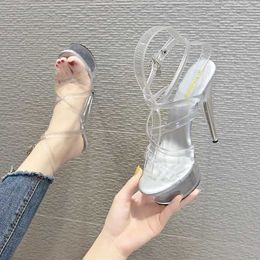 Dress Shoes Women Sandals Platform Transparent Straps Model T Stage Show Thin High-heeled 15 cm Female Waterproof Wedding H240321