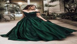 Plus Size Sexy New Dark Green Ball Gown Quinceanera Dresses Beadings Crystals Off Shoulder Floor Length Prom Dresses Vestidos 15 a5709353