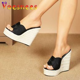 Dress Shoes 2023 New Straw Rope Weaving Wedge Sandals Designer Fashion Beach Summer Bohemian Style High Heels Womens Outdoor Slippers H240325