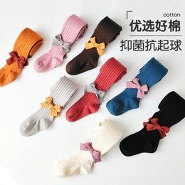 Women Socks 2024 Spring Girls' Leggings Fried Dough Twists Bow Tie Backing Korean Version Solid Colour And Pants