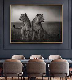 Black and White African Lion Wild Animal Posters and Prints Landscape Canvas Painting Art Nature Wall Picture for Living Room4347244