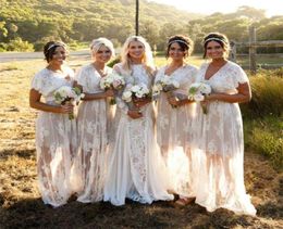 Bohemian Lace Bridesmaid Dresses Long Formal Gown Custom Made Plus Size Wedding Party Prom Gown V Neck Sexy See Through Skirt6282263