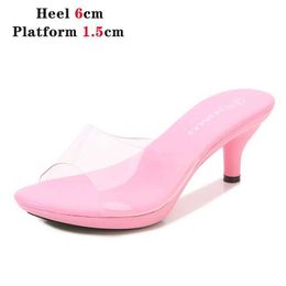 Dress Shoes Designer Women Mule High Heels Slippers Transparent Sandals Sexy Crystal Low Pointed toe Slides Party WomanF5DZ H240321