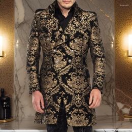 Men's Suits Long Floral Suit Jacket For Men Notch Lapel Double Breasted Jacquard Male Blazer One Piece Fashion Coat Custom Made 2024