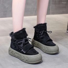 Casual Shoes Women's Ankle Boots 023 Winter Fashion Platform Outdoors Comfortable Flat With Lace-up Warm Short Plush Ladies