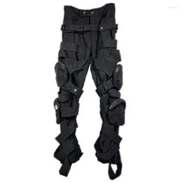 Men's Pants Dark Design Straps Deconstruct Stereoscopic Pockets Straight Cargo Men Wide Legs Trousers Male