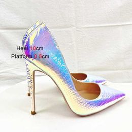 Dress Shoes Laser Snake Pattern High Heels 12CM Pointed Toe Women 2023 New Summer Colour Changing Pumps Fashion Wedding StilettosL8V7 H240321