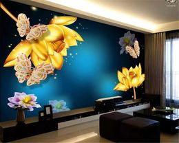 Wallpapers Diantu Large Custom Fantasy Lotus Jewelry Butterfly Backdrop Living Room / Bedroom Decorative Paintings Mural