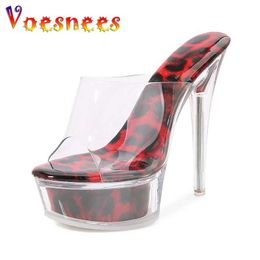 Dress Shoes Women Sandals Platform Transparent Leopard Print High Heels Model Fashion Show 2023 Summer PVC Sexy Slippers New Plus Size H240325