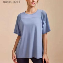 Active Sets Breathable loose yoga shorts T-shirt for womens gym fitness net patchwork round neck top for running exercise quick drying shirtC24320