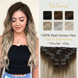 Extensions VeSunny Clip In Hair Extensions Human Hair Thickened Double Weft Brazilian Hair 120g/7pcs Remy Hair Full Head Silky Straight