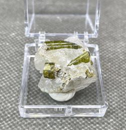 Decorative Figurines ! Natural Green Tourmaline Pillars Mineral Crystal Specimens Stones And Crystals Quartz Box Size 3.4cm