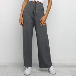 Women's Pants Casual Loose Knitted Drawstring Long Trousers Ladies High Waist Straight 2024 Summer Women Solid Wide Leg