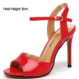 Dress Shoes Voesnees Summer 2023 Ladies Fish Mouth Sandals Female Mid-heel 8/10CM Rubber Sole Word Buckle ular Stiletto High Heels Women H2403252