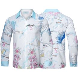 Casablanca camisas guindaste flor carta design sentido camisa de manga comprida para lazer bonito primavera e outono férias soltas