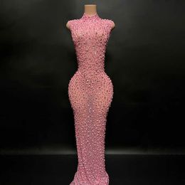 Novance Wholesale Products Glittering Crystals Sleeveless High Neck Pink Gown Long Dresses Women for Evening Paty Red Carpet