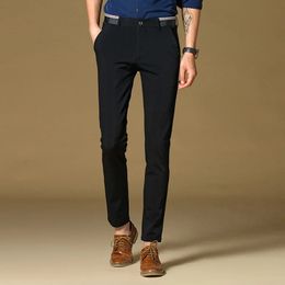 Spring Autumn Fashion Black Stretch Business Casual Pants Young Mens Slacks Classic Dress Suit Long Male 240315