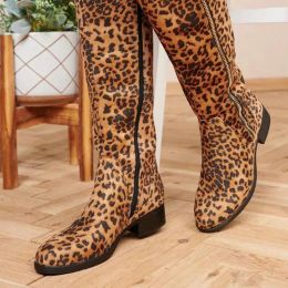 Boots In the Winter Of 2020 The New Style Boots WithThick Heels And Side Zipper European And American Roundhead Rider Leopard Prin