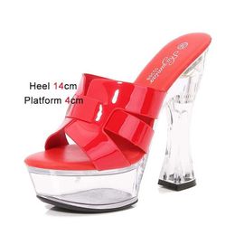 Dress Shoes Womens New Crystal Bottom Slippers Nightclub Summer High Heels 14CM Sexy Hollow Out Female Plus Size Fashion Party Sandals H2403253