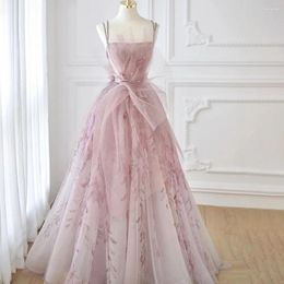 Runway Dresses Luxury Pink Floral Tulle Long Evening Dress 2024 Spaghetti Straps Backless Formal Prom For Women Birthday Wedding Party