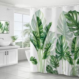 Shower Curtains Bath Curtain Elegant Quick-drying Plants Print With Hooks For Bathroom Decoration Waterproof Exquisite