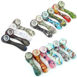 Smoking Pipes glow in the dark Silicone Hand Pipe with Glass Bowl Colourful Ultimate Tool Tobacco LL