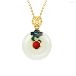 Pendant Necklaces Elegant Auspicious Golden Cloud Peace Buckle Necklace Imitation White Jade Glaze Blue Quality Birthday Girl Gift Lover