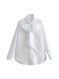 Women's Blouses ZADATA 2024 Fashionable Casual Versatile Retro Slim-fitting Bow Decoration Simple Suitable For Commuting Shirts