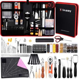 IMZAY 415pcs Tooling Working Kit, Compact Beginner and Supplies with Ing Carving Cutting Crafting Tools for Leather Sheath Wallet Belt Boot Seat Sewing