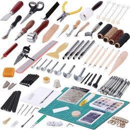 JUNMU Kit Professional Hand Tool Set 372pcs Craft Stamping Tool, Prong Punch, Hole Hollow Punch Matting Cut for DIY Leather Artworks