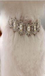 Bling Rhinestone Pearl Necklace Dog Collar Alloy Diamond Puppy Pet Collars Leashes For Little Dogs Mascotas Dog Accessories S3442424