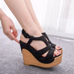 Sandals Classic Black Wedges Bohemia Style Womens Rope High Heel Fish Mouth On Peep Toe Platform Large Size