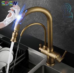 Kitchen Faucets Antique 3 Ways Touch Filter Quality Brass Cold Drinking Water Tap Vintage Smart Sensor FaucetKitchen1654464