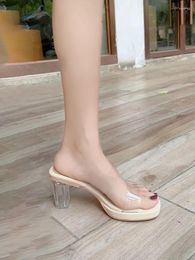 Slippers Soft Slides Clear Shoes For Women 2024 Transparent Sandals Summer Heeled Outside Woman Pvc Eva Designer Original Casual