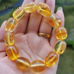 Bangles Yoowei 11g 19g 22g Natural Amber Bracelet Women Gift New 100% Genuine Beads Oval Irregular Healing Jewelry Supplier Wholesale