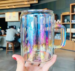 New Korean Dream Multicoloured Aurora glass coffee cup 700ML Large capacity Heat-resistant high boron silicon transparent glass mug2699524