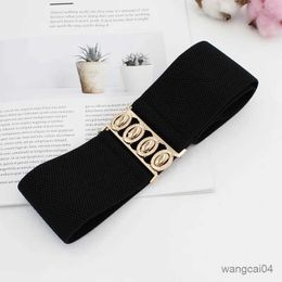 Belts Womens Four Seasons Versatile Elastic Waistband Gold Button Fashion Decoration Elastic Wide Belt 480